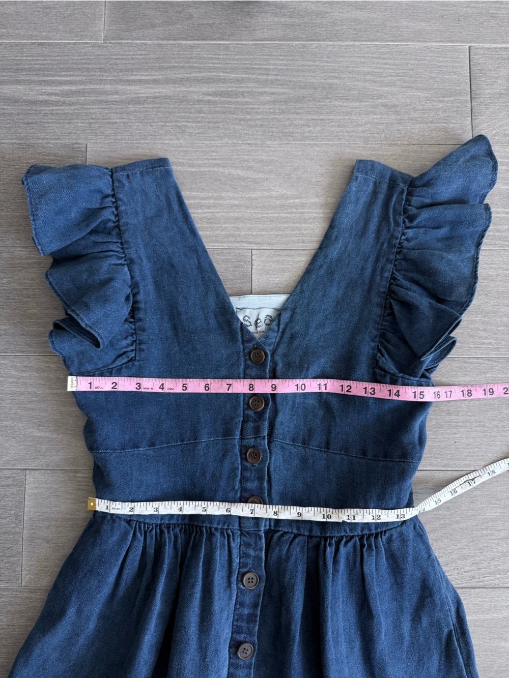 SEA New York Linen Midi Dress Blue Chambray Ruffle Button Front Cottagecore Boho - Picture 14 of 15